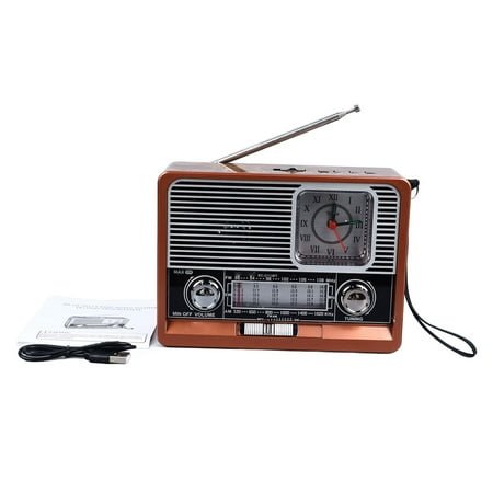 Vintage Radio Multifunctional AM FM SW Band Clock Flashlight Function Retro Bluetooth Speaker for Home Travel Office