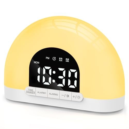 Wake Up Light Sunrise Alarm Clock for Kids, Adults, Heavy Sleepers, Bedroom, Sunlight Alarm Clock with Sunrise Simulation, Dual Alarms, Night Light, Snooze, 7 Alarm Sounds, 7-5-2 Modes, Ideal for Gift