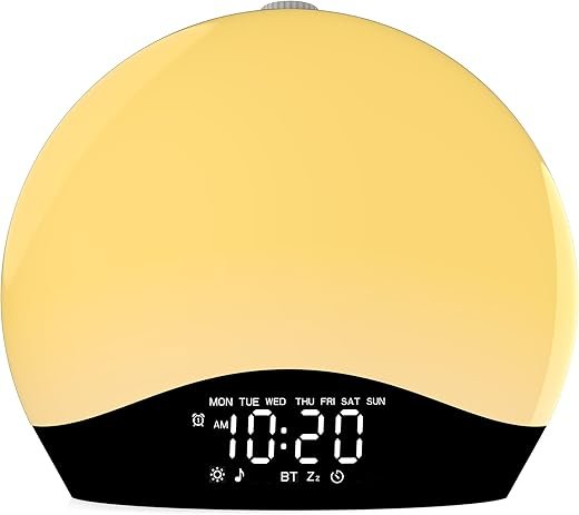 Wake Up Light Sunrise Alarm Clock for Kids, Heavy Sleepers, Bedroom, White Noise Sound Machine with 5W Stereo Bluetooth Speaker, 25 Natural Sounds, Dual Alarms, 17 Color Night Lights, Ideal for Gift