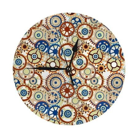 Wall Clock - colorful gear Pattern 9.8 Inch Silent Non Ticking Modern Round Wall Clocks Battery Operated Classic Clock for Bedroom, Living Room, Office, Home, Kitchen, Bathroom