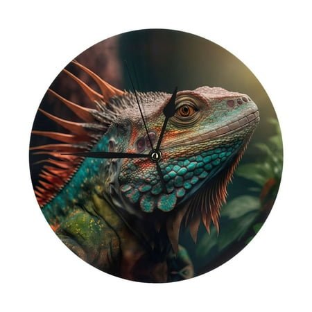 Wall Clock - Realistic Colorful Chameleon 9.8 Inch Silent Non Ticking Modern Round Wall Clocks Battery Operated Classic Clock for Bedroom, Living Room, Office, Home, Kitchen, Bathroom