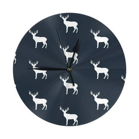 Wall Clock - white moose deer black 9.8 Inch Silent Non Ticking Modern Round Wall Clocks Battery Operated Classic Clock for Bedroom, Living Room, Office, Home, Kitchen, Bathroom