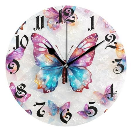 Wall Clock 10 Inch Silent Non-Ticking 8 Butterfly Battery Operated Rustic Retro for Living Room Home Kitchen Bathroom