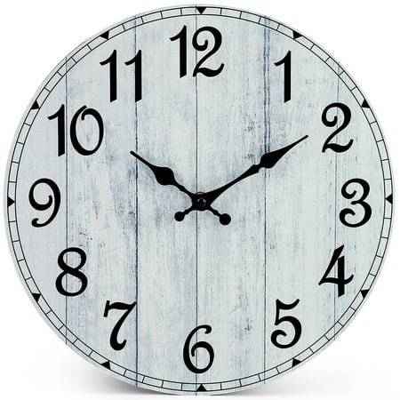 Wall Clock 12 Inch, Grey Vintage Rustic Wood Grain Clocks Battery Operated Silent Non Ticking for Kitchen Bathroom, Living Room, Bedrooms, Dining Room, Office