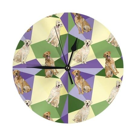 Wall Clock Labrador Retriever Dog Green Purple Wall Clocks Battery Operated, Modern Wall Clock for Bedroom, Classroom, Living Room, Office, Home Decor