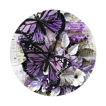 Wall Clock, Purple Butterfly Wall Clocks Battery Operated Silent Kitchen Office Wall Clock Decorative, Wall Clock for School Classroom Living Room Bedroom Home Decor