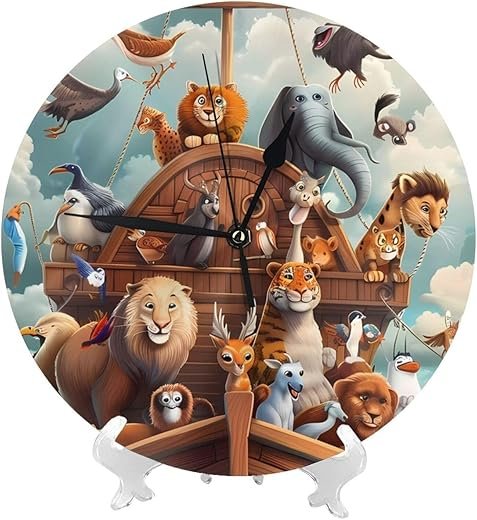 Wall Clocks Battery Operated 10 Inch - Animal Filled Noahs Ark Modern Silent Small Wall Clocks for Living Room Bathroom Kitchen Office Decor Decorative with Stand