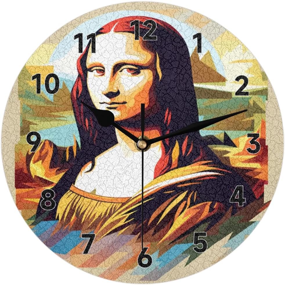 Wall Clock Silent Mona Lisa Non Ticking Battery Operated Decorative Clock for Living Room, Bedroom,Kitchen,Farmhouse,Office,Home Decor-10 Inch