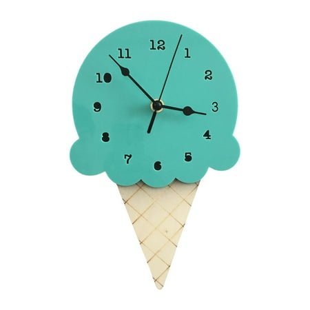 Wall Clock Wall Decorative Clock ,Ice Cream Shaped, Nordic Style, Household Bedroom Clock Hanging Clock for Kids ,Living Room Green