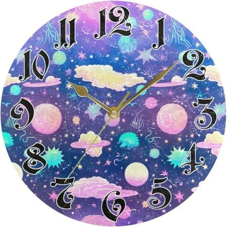 Wellsay Wall Clock - Silent Non-Ticking, Battery Operated, 10 Inch Galaxy Planets Clock Decorative for Home, Bedroom, Living Room - Modern Decor Wall Clock