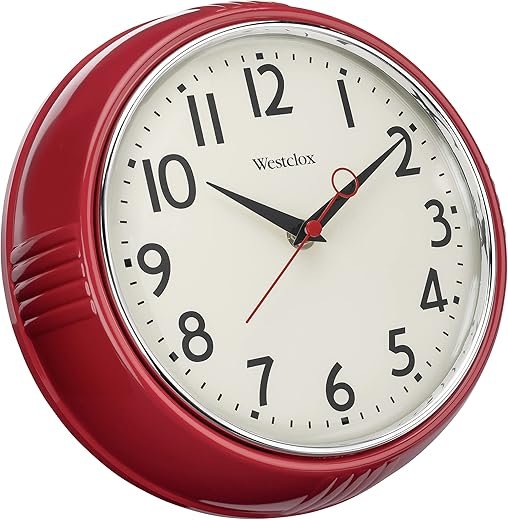 Westclox Retro 1950 Kitchen Wall Clock, 9.5-Inch, Red