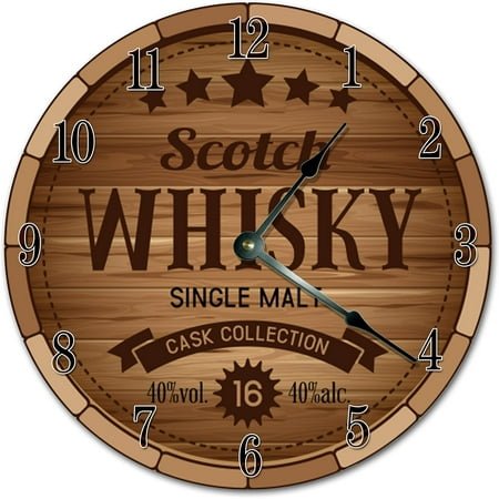 Whiskey Wooden Barrel Design Clock - Printed Clock - Large Wall Clock - Home Décor Clock