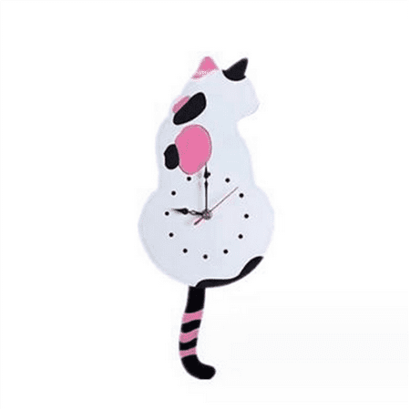 White-Cat Pendulum Wall Clock,Cat Clock,Cat Clock with Moving Tail,Cat Swinging,Whimsical Funny Wall White Acrylic