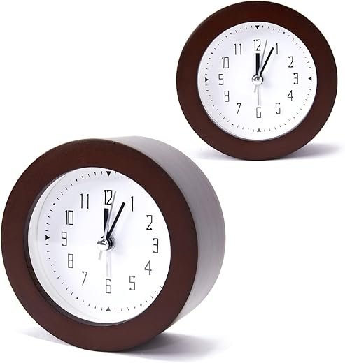 Wooden Analog Alarm Clock Silent Non-Ticking Desk Clock Battery Operated Table Clock with Nightlight for Bedroom,Children's Room, Living Room,Brown(4Inch)