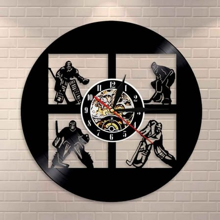 YanGxx Hockey Vinyl Record Wall Clock USA Hockey Game Players Goalkeepers Sports Room Wall Decor Vintage Vinyl Record Wall Clock Gift