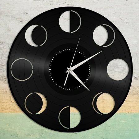 YanGxx Moon Phases Vinyl Wall Clock Unique Gift for Friends Home Living Room Decoration Vintage Design Office Bar Room Home Decor