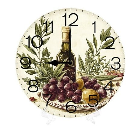 Yjiankangz Wall Clock Wine Grape Wood Battery Operated Silent Non-Ticking Clock Decorative for Home Kitchen Living Room Office Bathroom Bedroom(10 Inch)