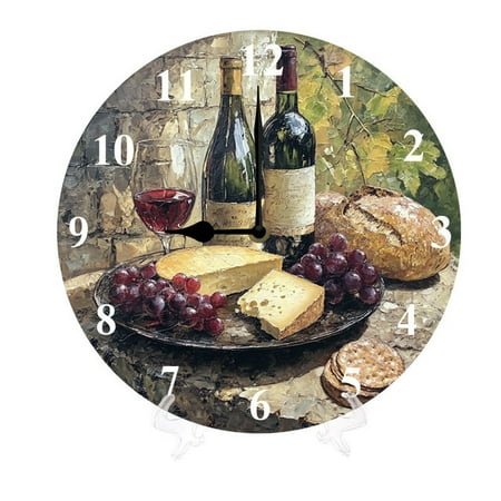 YJIANKANGZ Wooden Vintage Wine Grape Round Wall Clock 10 Silent Non-Ticking Battery Operated Clock Home Decor for Living Room, Bathroom, Bedroom, Kitchen