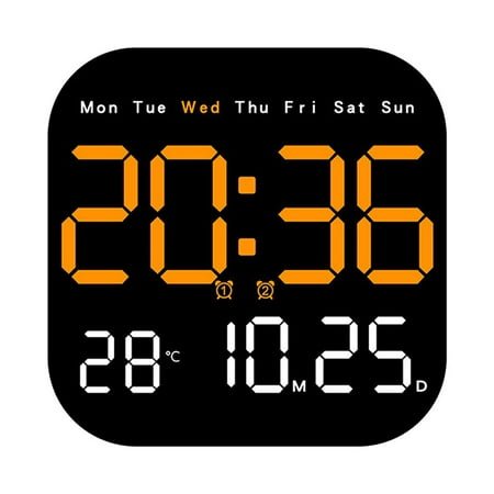 YLLSF Large Screen LED Digital Wall Clock Humidity Dual Alarm Smart Brightness Remote Control Electronic Clock Decor, orange