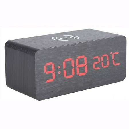 YouLoveIt Wooden Digital Alarm Clock LED Display Desk Clock Desk Rectangular Wood Light Digital Clock for Bedroom, Bedside, Office, Time Date, Temperature Display