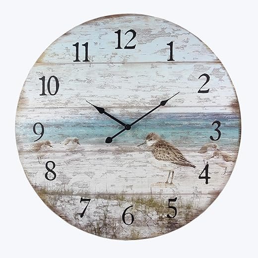 Young's Inc Wood Sand Piper Wall Clock - Wall Clocks for Living Room Decor - Functional and Decorative Beach, Lake, and Farmhouse Wall Clock - 23" W x 23" H