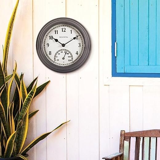 02413A1 8.5" Gunmetal Gray Combo Clock & Thermometer