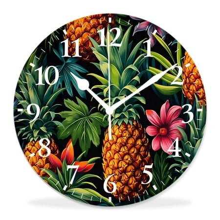 10 Inch Wall Clock Battery Operated Silent Clock Decorative for Office, Kitchen, Outdoor, Living RoomPineapple Palm Leaf Pineapple Cute