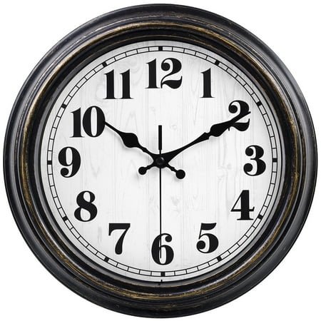 12 Inch Retro Wall Clock Silent,Accurate Time,Big Numbers,Quartz,Analog,Black Gold