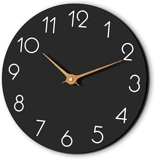 12 Inch Wall Clock - Black Wall Clocks Battery Operated - Silent Non-Ticking Modern Wall Clock for Bathroom, Bedroom, Living Room, Kitchen, Office (12")