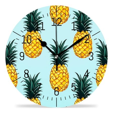 12 Inch Wall Clock Battery Operated Silent Clock Decorative for Office, Kitchen, Outdoor, Living Room，Cartoon Pineapple Fruit Love Heart Image