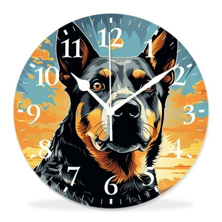 12 Inch Wall Clock Battery Operated Silent Clock Decorative for Office, Kitchen, Outdoor, Living Room，Australian Cattle Dog Multicolor