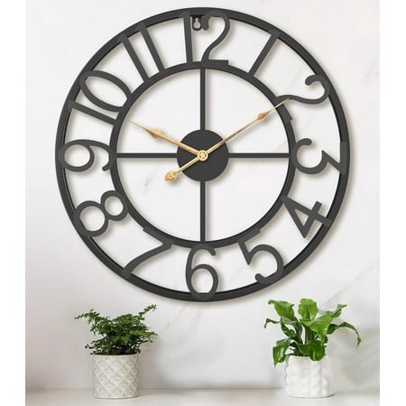 16 Inch Extra Large Giant Wall Clock,Oversized Round Silent Vintage Industrial Black Metal Farmhouse Big Arabic Numeral Wall Clocks for Living Room,Kitchen,Bedroom Home Decor