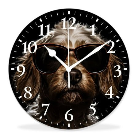 16 Inch Wall Clock Battery Operated Silent Clock Decorative for Office, Kitchen, Outdoor, Living Room，Jack Russell Terrier Dog Isolated on Black Elegant