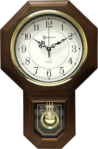 17.5" x 11.25" Essex Westminster Chime Faux Wood Pendulum Wall Clock, Walnut