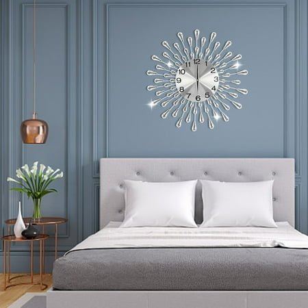 19.7 Crystal Large Wall Clock Metal Wall Watch Modern Living Room Decor Silver