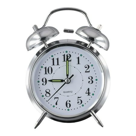 1 Pcs Alarm Clocks Silver 4.92*6.5*2.44inch, Alarm Clocks for Bedrooms, Classic Retro Metal Bell Clock Traditional Double Bell Alarm Clock Luminous Hands And Hour Dots