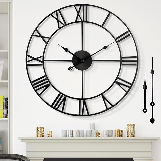 1st owned Large Wall Clock Silent Non-Ticking Roman Numerals Vintage Battery Operated (24 inch,18inch,16inch) Farmhouse Wall Clock for Living Room, Bedroom, Kitchen, Cafe Decor-Black 40CM