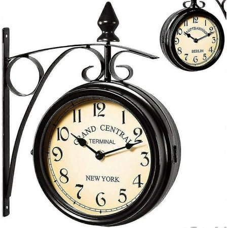 2025 New Two Sided Train Station Wall Clock Black Vintage Design Clock Watch