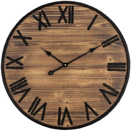 24 Inch Large Wall Clock, Farmhouse Wall Clocks Battery Operated Rustic Wall Decor with Metal Frame, Silent Non Ticking Wall Clock for Living Room, Bedroom