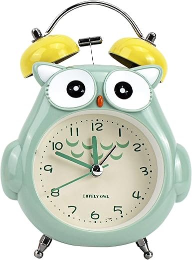 3in Small Owl Twin Bell Loud Metal Alarm Clock Silent Analog Quartz Nightlight Clock