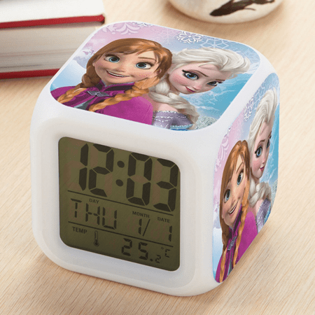 3＂LED Alarm Clock Cartoon Frozen Pattern Desk Table Glowing Electronic Colorful Digital Clock for Girl Boy Kids Children Bedroom Toy Birthday Present Gift