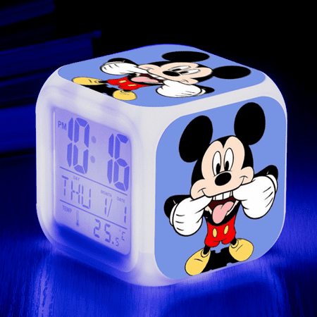 3＂LED Alarm Clock Cartoon Mickey Mouse Pattern Desk Table Glowing Electronic Colorful Digital Clock for Girl Boy Kids Children Bedroom Toy Birthday Present Gift