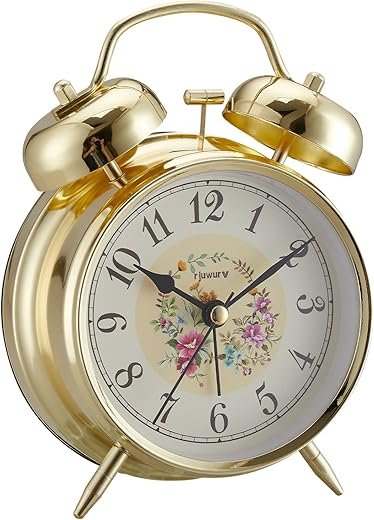 4 Loud Alarm Twin Bell Alarm Clock, Night Light, Desk Clock Table Alarm Clock Bedroom Alarm Clock(Golden Rural)