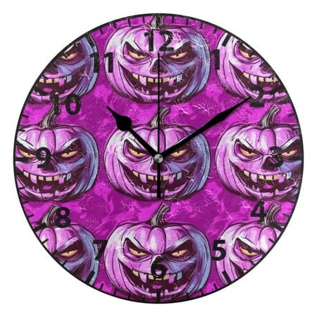 9.84in Evil Pumpkin Head PVC Canvas Wall and Table Clock with Canvas Texture, Black or Gold Hands