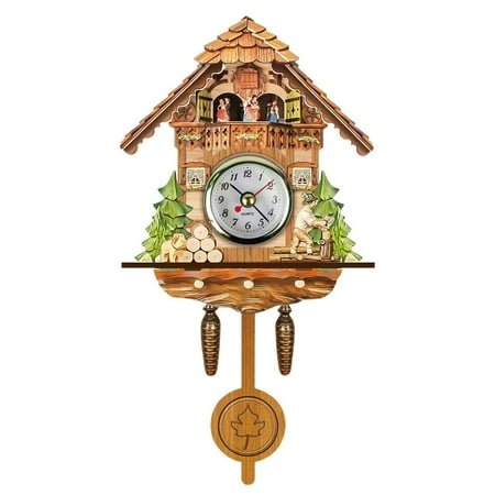 Abenow Cuckoo Clock Antique Wooden Cuckoo Birdhouse Wall Clock Home Decor Hanging Cuckoo Clock Auto Swing Bell Pendulum Home Decor