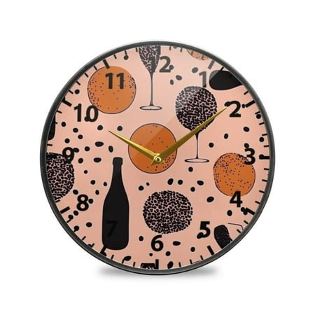 Acrylic Wall and Table Clock Wine Themed Pattern 9.5in Modern Decor with Golden Hands