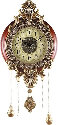 Aero Snail Large Wall Clock with Pendulum, Real Wood Retro Style, Battery Operated, Vintage Royal Decor for Home Living Bedroom