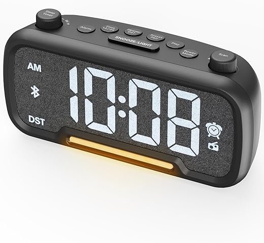 Alarm Clocks for Bedrooms Clock Radio with Bluetooth Speaker, Night Light, Charging Ports, Sleep Timer, Loud Alarm Clock Easy to Use for Seniors Kids Modern Alarm Clock