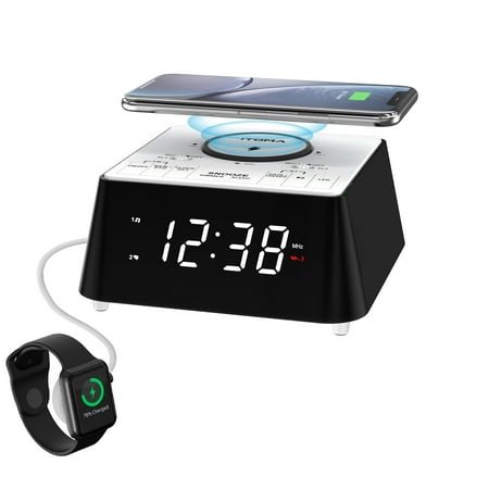 Alarm Clock with Wireless Charging, Clock Radio with Bluetooth Speaker, Dual Alarm with Snooze, USB Charging, Night Light and Dimmable Display iTOMA