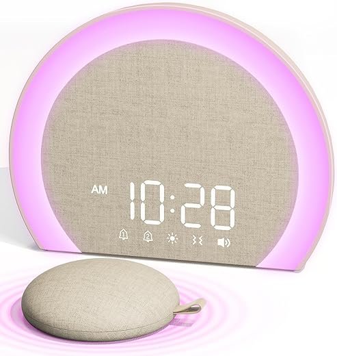 ANJANK Loud Alarm Clock with Wireless Bed Shaker, Vibrating Dual Alarm with Light Wake Up for Heavy Sleepers & Hearing Impaired, 9-Color Night Light, 5 Sounds, 0-100% Dimmer, USB Charger, Bedroom